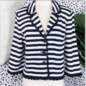 ST. JOHN Women jacket Size 16 Crochet Trim Striped